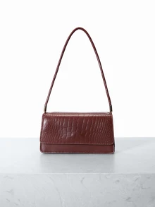 CHICVUE Fashionable Crocodile Embossed Flap Shoulder Bag - Brown - View 1