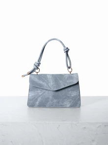 CHICVUE 1pc Women's Solid Denim Effect PU Leather Square Bag With Adjustable Strap, Flap Cover, Fashion Handbag, Shoulder Bag For Daily Use, School, Work, Date, Shopping - Blue - View 1