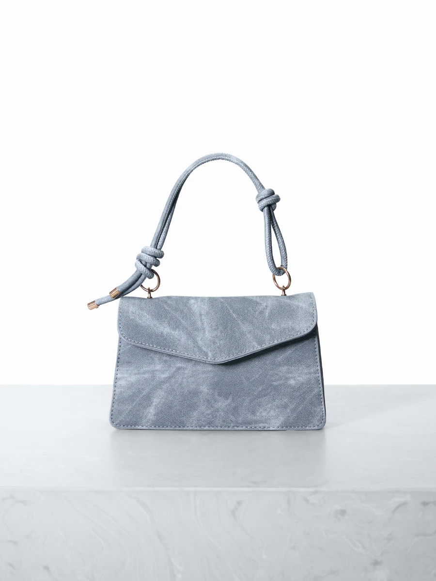 CHICVUE 1pc Women's Solid Denim Effect PU Leather Square Bag With Adjustable Strap, Flap Cover, Fashion Handbag, Shoulder Bag For Daily Use, School, Work, Date, Shopping - Blue - View 1
