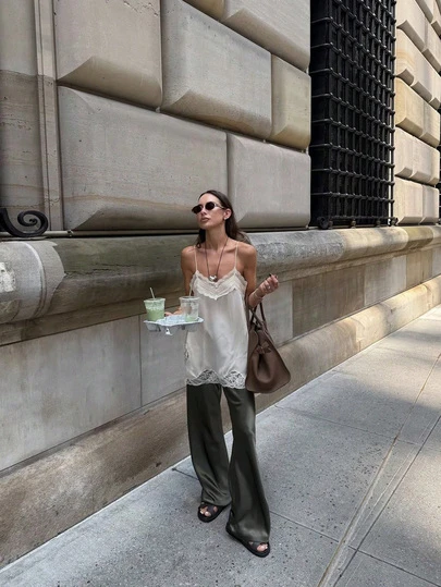 Top de camisola sin mangas de encaje sexy para mujer, ropa de dormir de verano elegante y casual