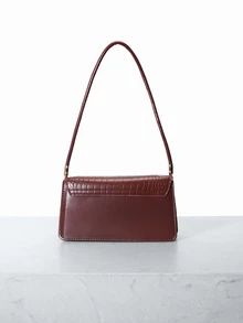 CHICVUE Fashionable Crocodile Embossed Flap Shoulder Bag - Brown - View 4