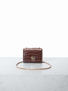 CHICVUE 迷你极简锁扣链条单肩包 - 棕色 - 查看 4