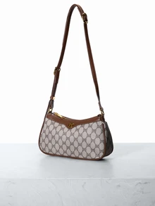 CHICVUE Classic French Style Clutch Bag, Multi-Functional Waterproof All-Over Printed Fabric, Metal Buckle Decor, Adjustable Long Shoulder Strap, Zipper Closure, Contrast Stitching Design, Niche Casual Women's Shoulder Bag, Wallet, Shoulder Bag, Business Commuter Bag, Suitable For Shopping, Commuting And Outdoor Gatherings. - Coffee - View 4