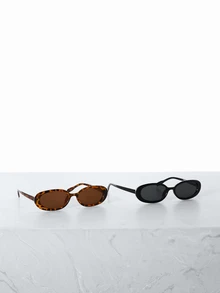 CHICVUE 2 Pairs Retro Small Frame Oval Plastic Sunglasses, Unisex Fashion Classic Style, Suitable For Outdoor, Travel, Beach, Vacation - Multicolor - View 5