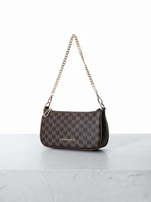 CHICVUE 1pc Women's PU Leather Letter M Decor Chain Shoulder/Crossbody Bag, Stylish Underarm Bag/French Baguette Bag, Cute & For Commuting & Shopping - Coffee Brown - View 3