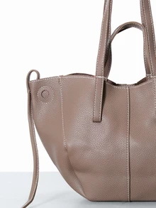 CHICVUE Neue koreanische Nische Tasche mit Litschi-Textur und plissierter Schulter für Damen, vielseitige Pendler-Shopper mit großem Volumen, elegante, stilvolle Vintage Unterarm-Tasche, hochwertige Mode-Schultertasche, Handtasche, französisches Nischen-Design Einkaufstasche mit großer Kapazität, Pendler-Tasche - Grau - Übersicht 5