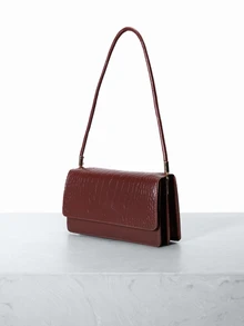 CHICVUE Fashionable Crocodile Embossed Flap Shoulder Bag - Brown - View 3