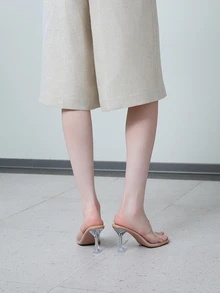 CHICVUE 女士高跟透明水晶尖頭涼鞋，性感PVC踝帶中空派對鞋，時尚優雅的夏季拖鞋，凸顯體型 - 杏色 - 查看 2