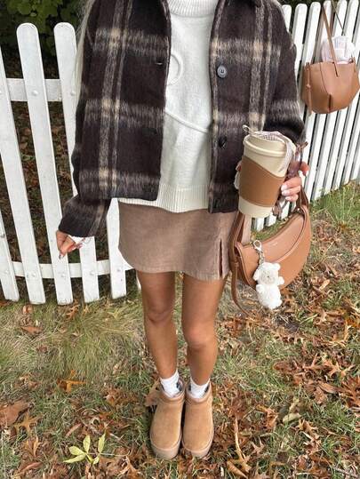 Women's Plaid Woolen Casual Blazer Jacket With Trim, Business Attire For Christmas & New Year, Autumn/Winter Spring