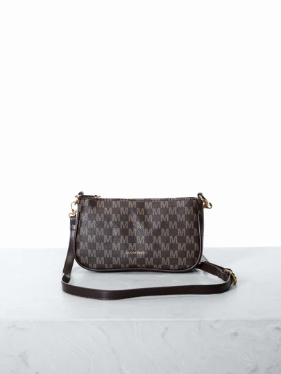 CHICVUE 2024新款时尚经典小丑PU防水材质字母印花设计金属链条装饰法棍单肩包，适合购物