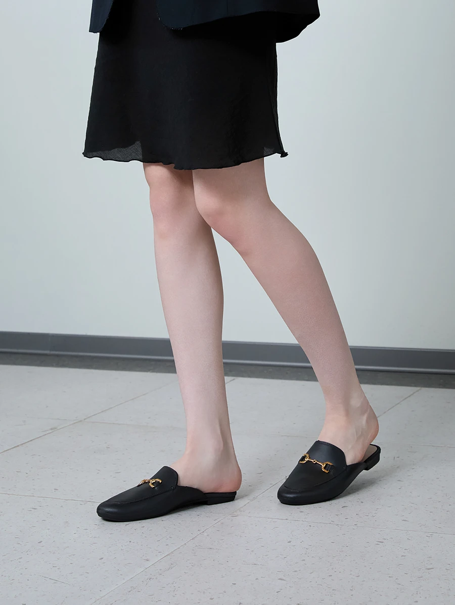 CHICVUE ZPWZ2025 新款时尚女士一脚蹬穆勒凉鞋，百搭时尚针织软底防滑拖鞋 - 黑色 - 查看 1