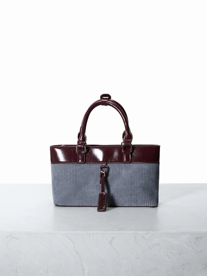 CHICVUE 勃艮第时尚拼色手提包、Ancora 2024 秋冬女士百搭斜挎包、波尔多时尚手提包、红宝石色通勤单肩包、栗色斜挎包、樱桃色（不含吊坠）