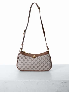 CHICVUE Classic French Style Clutch Bag, Multi-Functional Waterproof All-Over Printed Fabric, Metal Buckle Decor, Adjustable Long Shoulder Strap, Zipper Closure, Contrast Stitching Design, Niche Casual Women's Shoulder Bag, Wallet, Shoulder Bag, Business Commuter Bag, Suitable For Shopping, Commuting And Outdoor Gatherings. - Coffee - View 3