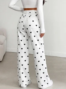 Quần skinny nữ dáng ôm in hình trái tim, kiểu dáng tối giản đường phố, màu trắng mùa xuân. - trắng - Xem 5