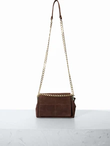 CHICVUE Vintage Quilted Coffee Brown Suede Square Bag, Modern Minimalist Luxury Style Women's Shoulder Bag, Decorated With Embroidery Thread And Metal Chain, Zipper Closure, Suitable For Daily Shopping And Casual Wear, Compact And Portable. - Coffee Brown - View 3