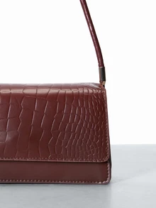 CHICVUE Fashionable Crocodile Embossed Flap Shoulder Bag - Brown - View 5