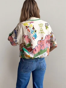 Whisplicity Élégante et Blouse décontractée imprimée pour femmes grandes tailles, idéale pour les vacances d'été - Beige - Voir 2