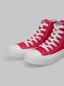 DareSee Black Canvas Shoes, Women's Shoes, Sneakers, Men's Shoes, Canvas Shoes, Spring/Autumn Style, Korean Version, Minimalist Fashion Casual Lace-Up Athletic Shoes, Classic High-Top Canvas Shoes, Versatile Casual Skateboard Shoes Music Fest - Red - View 3