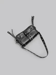 DareSee Fashionable Studded Women Shoulder Bag, Armpit Bag, Crescent Bag, Biker Bag With Belt Clip - Black - View 5
