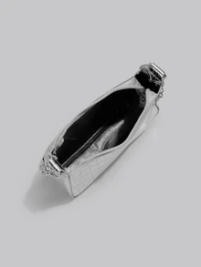 DareSee 迷你鱷魚壓紋流浪包銀鏈條帶 - 銀色 - 查看 4