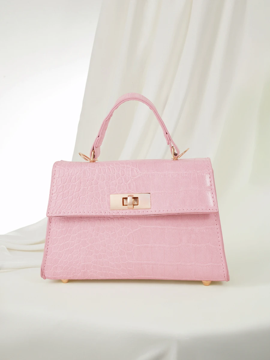 Clariva Mini Fashion Solid Color Flip-Cover PU Handbag Square Bag ,Pink Bag - Pink - View 1