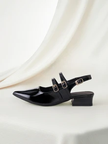 Clariva 2025 Autumn Women's Pointed Toe Flat Mules, Half Slippers - Black - View 2