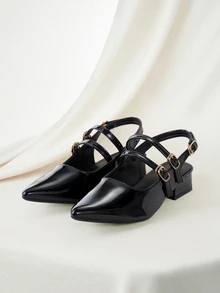 Clariva 2025 Autumn Women's Pointed Toe Flat Mules, Half Slippers - Black - View 1