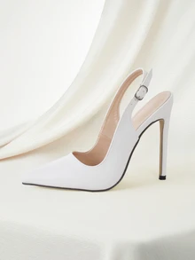 Clariva 2025秋冬季女士极简主义露跟凉鞋，尖头细高跟优雅高跟鞋，性感，优雅，尖头高跟鞋 - 白色 - 查看 5