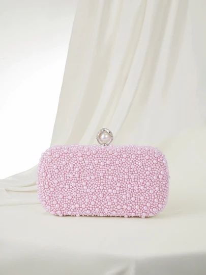 Clariva 粉色珍珠手拿包，奢华订婚派对手拿包，适合旗袍礼服，配有金属链带，优雅女士派对、婚礼、舞会、宴会包，完美搭配女士毕业舞会礼服、舞会配饰、亮片礼服、闪光礼服、女士礼服