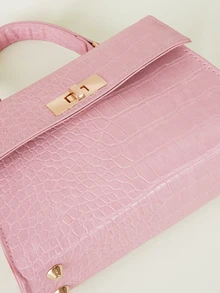 Clariva Mini Fashion Solid Color Flip-Cover PU Handbag Square Bag ,Pink Bag - Pink - View 5
