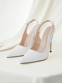 Clariva 2025秋冬季女士极简主义露跟凉鞋，尖头细高跟优雅高跟鞋，性感，优雅，尖头高跟鞋 - 白色 - 查看 1