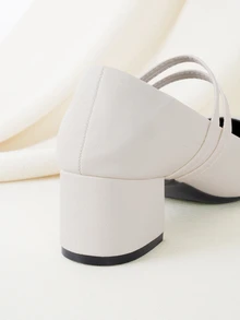 Clariva 5厘米布面包跟女士时尚金属米色玛丽珍粗跟礼服鞋 - 米色 - 查看 2