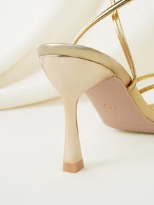 Clariva 女士夏季金色细高跟绑带凉鞋，尖头可调节踝带高跟凉鞋，优雅波西米亚风格礼服鞋，适合度假、派对、舞会、婚礼等场合 - 金色 - 查看 2