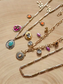 Glizzene 1 Set Fashionable Multi-Layer Vintage Flower Dopamine Color Necklace Wedding Wedding - Multicolor - View 4