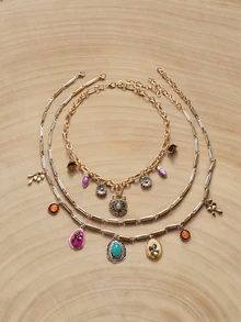 Glizzene 1 Set Fashionable Multi-Layer Vintage Flower Dopamine Color Necklace Wedding Wedding - Multicolor - View 1