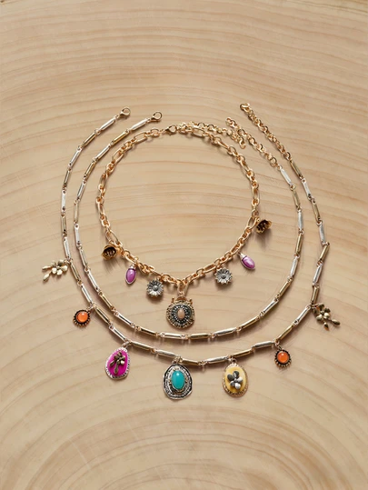 Glizzene 1 Bộ dây chuyền nhiều lớp kiểu cổ điển hình hoa, màu dopamine, thích hợp cho đám cưới