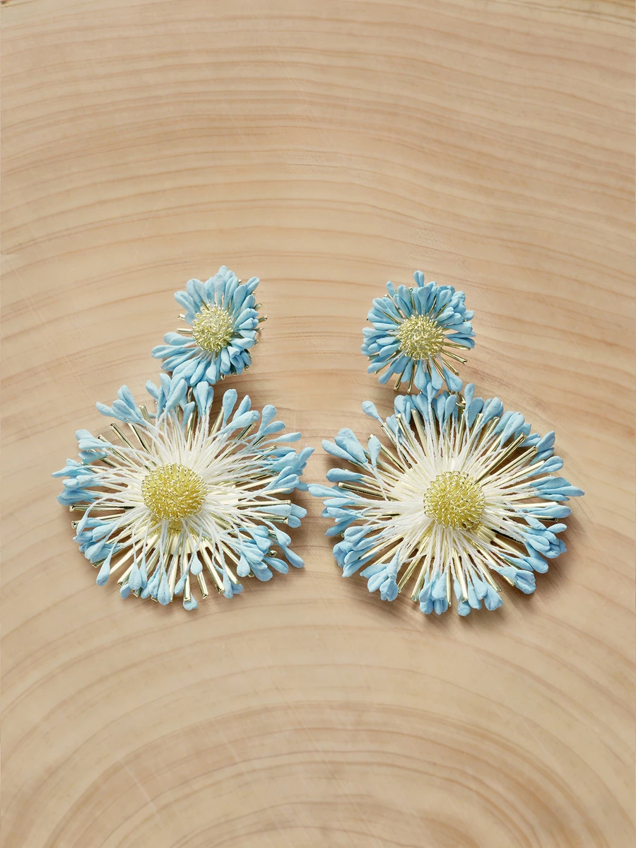 Glizzene 1 par de pendientes de gota con diseño floral azul vintage estilo bohemio, accesorios de joyería para verano y playa, diseño minimalista exagerado, para mujer y boda - Multicolor - Ver 1