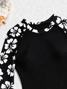 2pcs/Set New Arrival Hot Selling Long Sleeve Swimsuit With Board Shorts - Black and White - View 5
