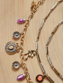 Glizzene 1 Set Fashionable Multi-Layer Vintage Flower Dopamine Color Necklace Wedding Wedding - Multicolor - View 3