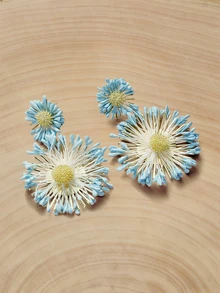 Glizzene 1 par de pendientes de gota con diseño floral azul vintage estilo bohemio, accesorios de joyería para verano y playa, diseño minimalista exagerado, para mujer y boda - Multicolor - Ver 2