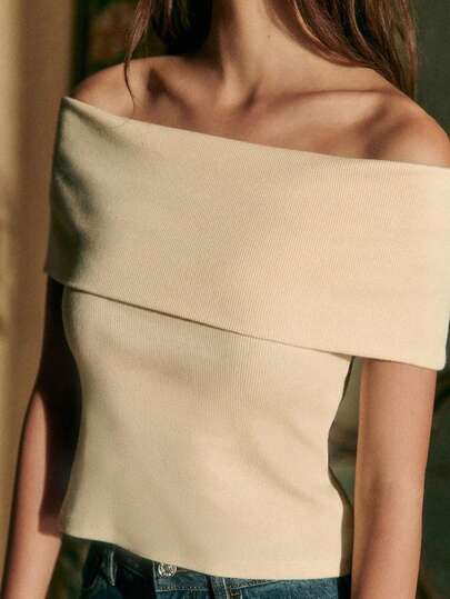 2026 Summer New Women's Off Shoulder Fitted Knit Top, Solid Color French Elegant Sweater, Casual Daily Basic Pullover