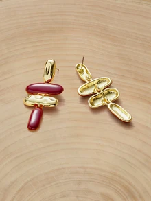 Glizzene 一对夸张不对称几何珐琅吊坠耳环，欧美风格婚礼耳环 - 彩色 - 查看 3