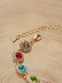 Glizzene 1 Pc Sparkling Round Rhinestones Inlaid Bracelet Zinc Alloy Jewelry Elegant Luxury Style For Women Wedding Hand Chain Wedding Wedding - Gold - View 4