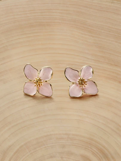 Glizzene 1 Pair Fashionable High-End Elegant Minimalist Versatile White, Pink, Red, Burgundy, Purple, Green, Colorful Hollow Flower Stud Earrings For Women, Suitable For Daily Matching, Minimalist, Sweet, Vacation, Gift Wedding Wedding