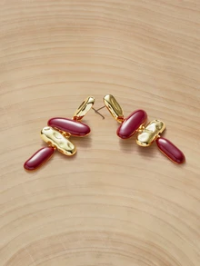 Glizzene 一对夸张不对称几何珐琅吊坠耳环，欧美风格婚礼耳环 - 彩色 - 查看 4