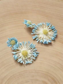 Glizzene 1 par de pendientes de gota con diseño floral azul vintage estilo bohemio, accesorios de joyería para verano y playa, diseño minimalista exagerado, para mujer y boda - Multicolor - Ver 5
