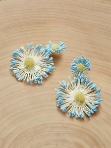 Glizzene 1 par de pendientes de gota con diseño floral azul vintage estilo bohemio, accesorios de joyería para verano y playa, diseño minimalista exagerado, para mujer y boda - Multicolor - Ver 3