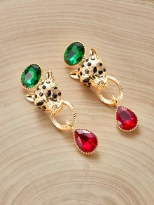 Glizzene 1 Pair Vintage 3D Leopard Fully Embellished Exaggerated Niche Elegant Earrings Wedding Wedding - Yellow Gold - View 5