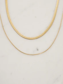 Clariva 2pcs/Set Minimalist Chain Necklace - Yellow Gold - View 3