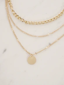 Clariva Disc Decor Layered Chain Necklace - Gold - View 2